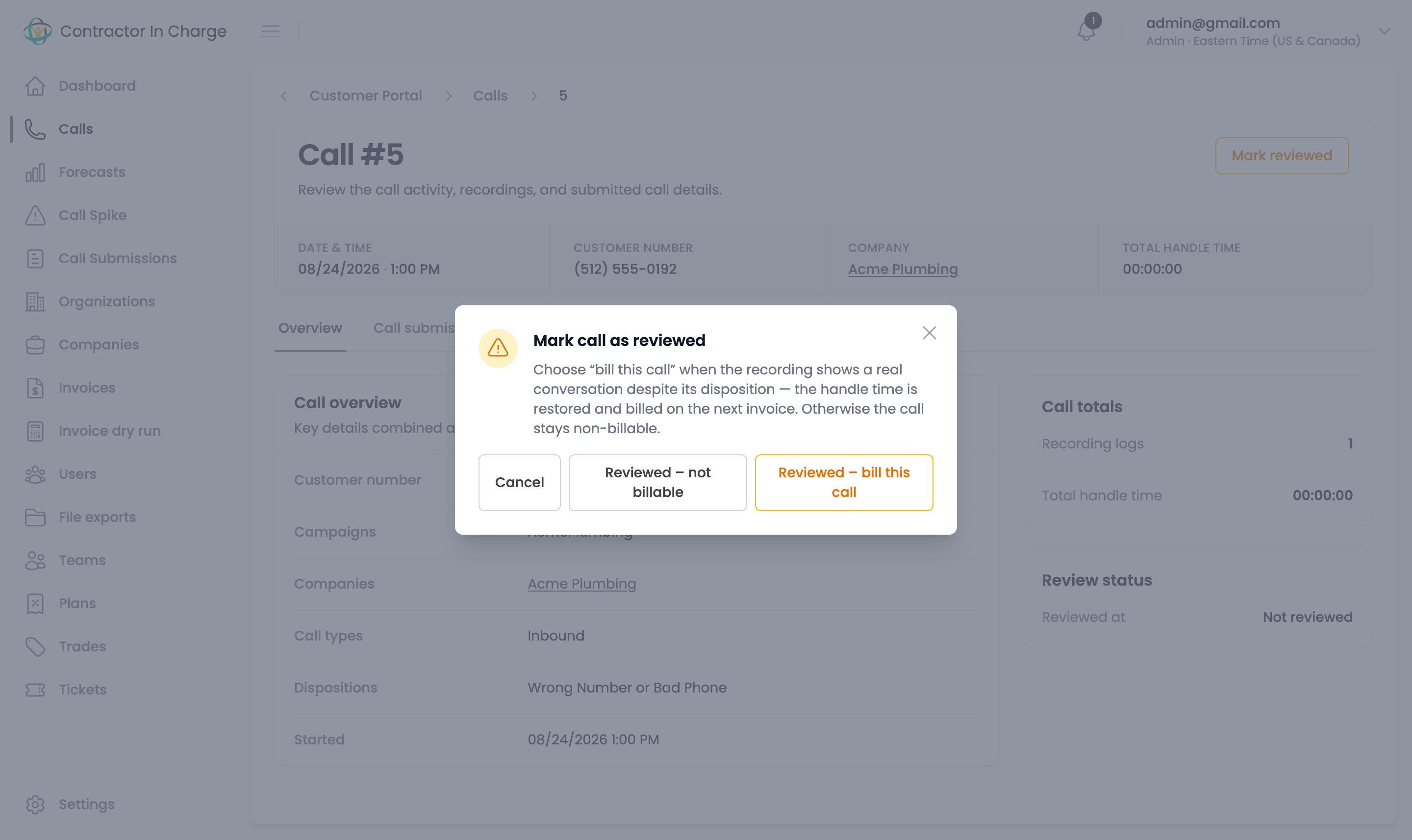 The Mark call as reviewed dialog with the two choices