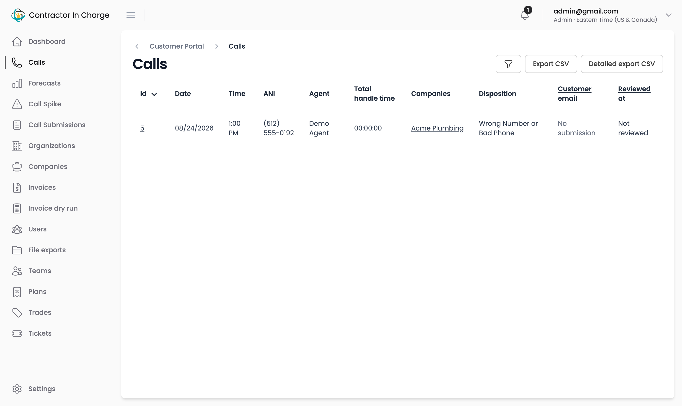 Calls page filtered to the review queue
