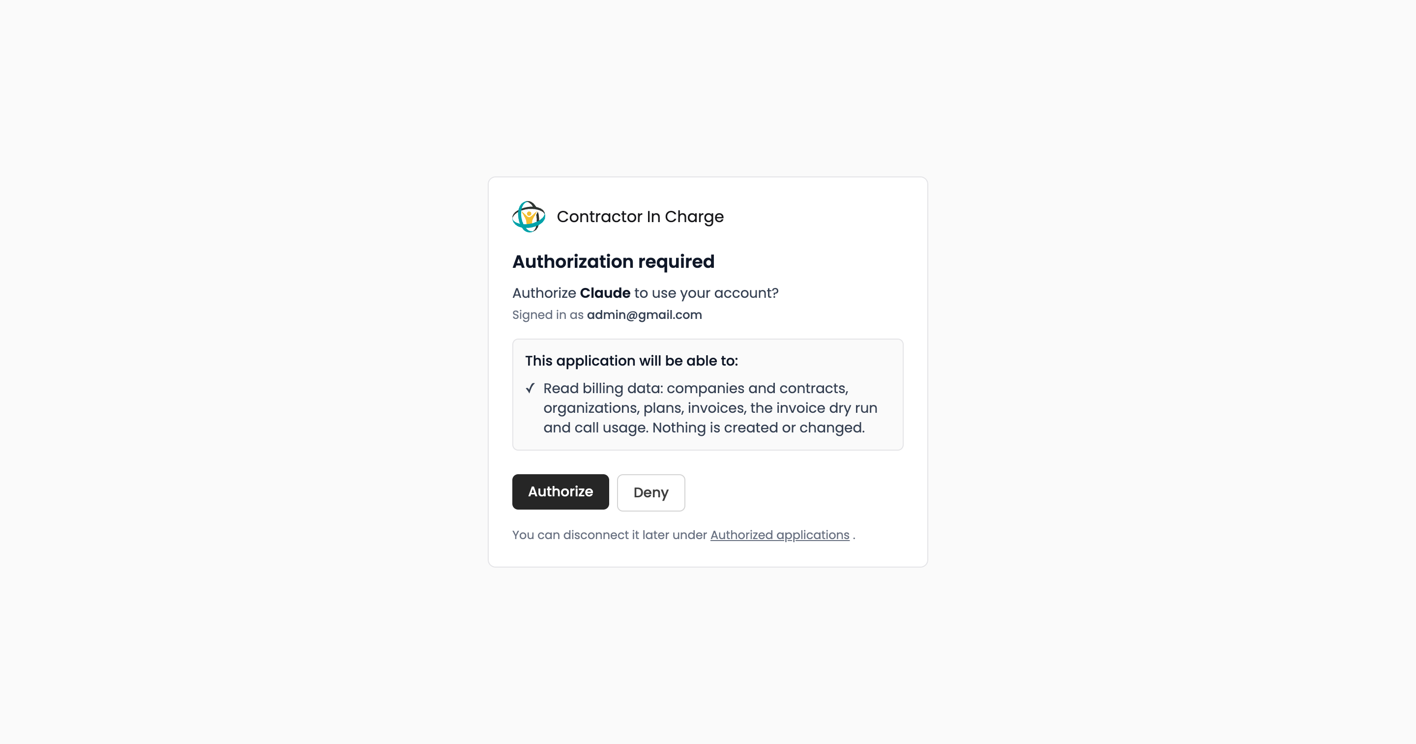 The portal's authorization screen asking whether to let Claude use your account